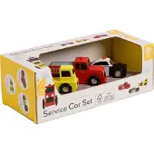 Classic World Houten speelgoedauto's: Politiewagen, brandweerwagen, sleepwagen - set van 3 stuks.