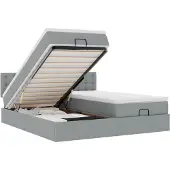 vidaXL Ottoman bed met matrassen en LED's 160x200cm stof lichtgrijs