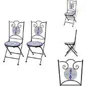 vidaXL Tuin Eetstoel - Tuin Eetstoelen - Tuinstoel - Tuinstoelen - Bistrostoelen inklapbaar 2 st keramiek blauw en wit
