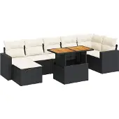 vidaXL 8-delige Loungeset met kussens poly rattan zwart