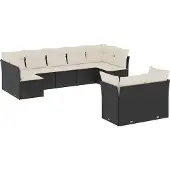 vidaXL 9-delige Loungeset met kussens poly rattan zwart