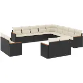 vidaXL 13-delige tuinmeubelset met kussens, zwart, polyrotan