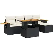 vidaXL 6-delige tuinmeubelset met kussens, zwart, polyrotan