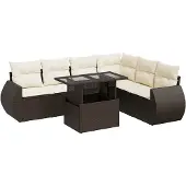 vidaXL 7-delige Loungeset met kussens poly rattan bruin