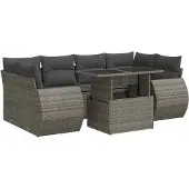 vidaXL 7-delige Loungeset met kussens poly rattan grijs
