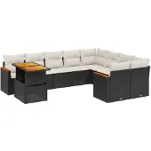 vidaXL 10-delige loungeset voor de tuin met kussens, zwart, polyrotan