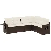 vidaXL 6-delige Loungeset met kussens poly rattan bruin