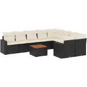 vidaXL 10-delige Loungeset met kussens poly rattan zwart