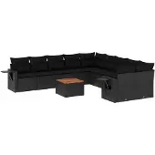 vidaXL 11-delige Loungeset met kussens poly rattan zwart