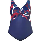 Ulla Popken Badpak donkerblauw / rood / merlot / wit