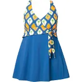 Ulla Popken Badpak royal blue/koningsblauw / lichtgeel / groen / oranje