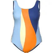 Ulla Popken Badpak crème / lichtblauw / donkerblauw / oranje
