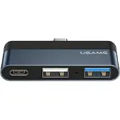 Usams Adapter HUB USB 2.0USB 3.0USB-C szarygrey SJ490HUB01 US-SJ490 (USB C), Docking station + USB-hub, Grijs