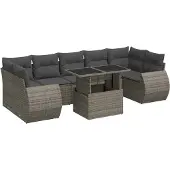 vidaXL 8-delige Loungeset met kussens poly rattan grijs