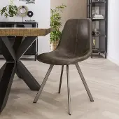 Dimehouse Set van 4 Industriële Eetkamerstoelen Benjie Kunstleer - Zonder Armleuningen Zwart