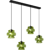 QAZQA Retro hanglamp zwart met groen glas 4-lichts - Denise