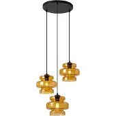 QAZQA Retro hanglamp zwart met oranje glas 3-lichts - Denise