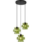 QAZQA Retro hanglamp zwart met groen glas 3-lichts - Denise