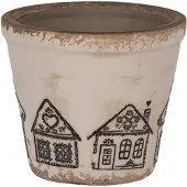 Clayre & Eef Keramiek Bloempot voor Binnen – Beige Gingerbread house – Rustieke Pot – Ø 8 cm – Gingerbread housemotief