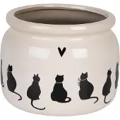 Clayre & Eef Keramiek Bloempot voor Binnen – Zwarte Katten – Rustieke Pot – Ø 20 cm – Kattenmotief