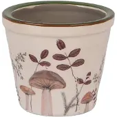 Clayre & Eef Keramiek Bloempot voor Binnen – Bruin Paddenstoelen – Rustieke Pot – Ø 8 cm – Paddenstoelenmotief