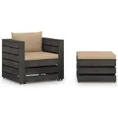vidaXL 2-delige Loungeset met kussens grijs geïmpregneerd hout