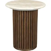 Dutchbone Arda Bijzettafel Rond 35 cm Travertin| Hout - Beige 08268