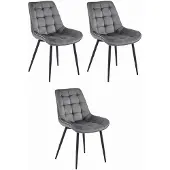 Leobert Set van 3 Eetkamerstoelen BERA - Donkergrijs fluweel - Zwarte metalen poten - Luxe design