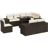 vidaXL 9-delige Loungeset met kussens poly rattan bruin