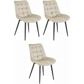Leobert Set van 3 Eetkamerstoelen BERA - Beige fluweel - Zwarte metalen poten - Luxe design