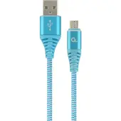 Cablexpert Premium micro-USB laad- & datakabel 'katoen', 1 m, turquoise/wit