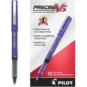 Pilot Precise V5, Capped Vloeibare Inkt Rollerballpennen, Extra Fijne Punt 0.5 mm, Paars, Verpakking van 12