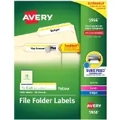 Avery TrueBlock-etiketten voor ordners, 2/3" x 3-7/16" 1500 bedrukbare etiketten, wit/geel, permanent (5966)