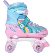 Möve Rolschaatsen - Quad Rainbow adjustable S 30-33 - wit roze blauw - lichtgevende wielen - verstelbaar maat 30 tot 33