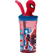 Stor Marvel's Spider-Man Drinkbeker met rietje – 360 ml – Herbruikbaar – Met 3D-figuur – BPA-vrij – Tumbler voor kinderen vanaf 4 jaar – Transparant rood