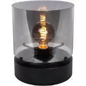 Atmooz Glaz Tafellamp – Ø25 cm – Rookgrijs Glas – Zwarte Eikenhouten Voet – E27 – Sfeerlamp