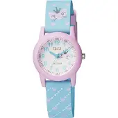 Q&Q VR99J007Y - Horloge - Polshorloge - Sport - Analoog - Kinderen - Unisex - Plastic band - Rond - Kunststof - Cijfers - Sreepjes - Roze - LichtBlauw - Wit - 10 ATM