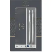 Parker Jotter duo geschenkset balpen en vulpotlood (0.5mm) - blauwe inkt - roestvrij staal met chromen afwerking