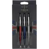 Parker Jotter London Trio Discovery-geschenkset met pennen en potlood: balpen (Koningsblauw), gelpen (Rood Kensington) en vulpotlood (roestvrij staal)