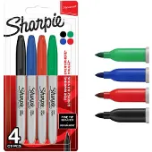 Sharpie permanente markers, fijne punt, geassorteerde standaardkleuren, 4 pak