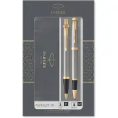 Parker IM duo set - Balpen en roller - Gematteerd metaal - Gouden accenten - Zwarte navulling