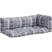 vidaXL Palletkussens 3 st ruitpatroon stof grijs