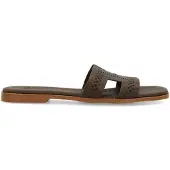 Manfield Donkerbruine leren slippers | Maat 39