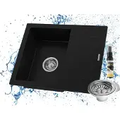 Granitan Granieten Spoelbakken Bello 57x47x17,5cm - met chromen sifon - spoelbak Keuken Zwart