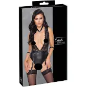 Cottelli Bondage - body met kant en halternek - zwart - XL
