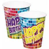 Folat 24x stuks Happy Birthday thema verjaardag bekertjes van papier - Feestbekertjes