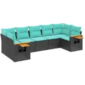 vidaXL 7-delige Loungeset met kussens poly rattan zwart