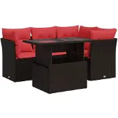 vidaXL 5-delige Loungeset met kussens poly rattan acacia bruin