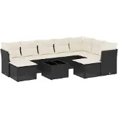 vidaXL - 10-delige - Loungeset - met - kussens - poly - rattan - zwart
