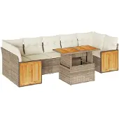 vidaXL 8-delige Loungeset met kussens poly rattan acacia beige